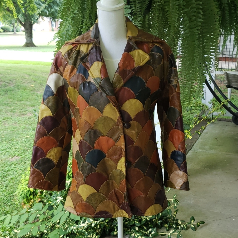 Vintage multi-color scalloped leather jacket